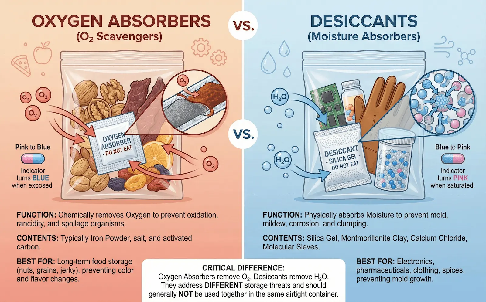 Oxygen Absorbers vs. Desiccants technical difference